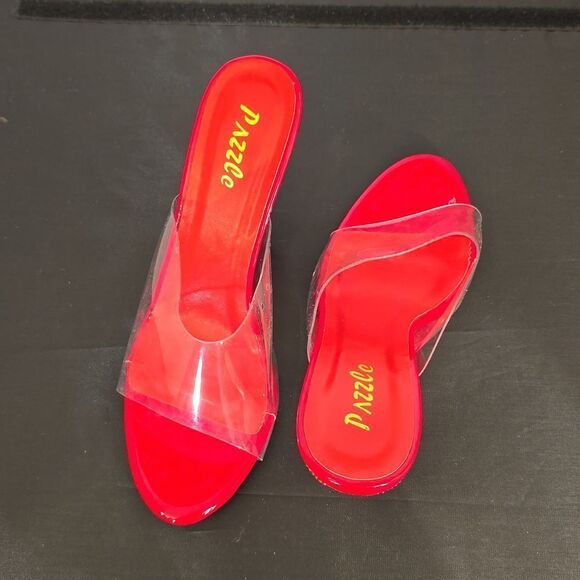 BRAND NEW PAZZLE RHINESTONE HEEL EMBROIDERED CLEAR  OPEN-TOE STRAP SANDAL - Picture 3 of 12